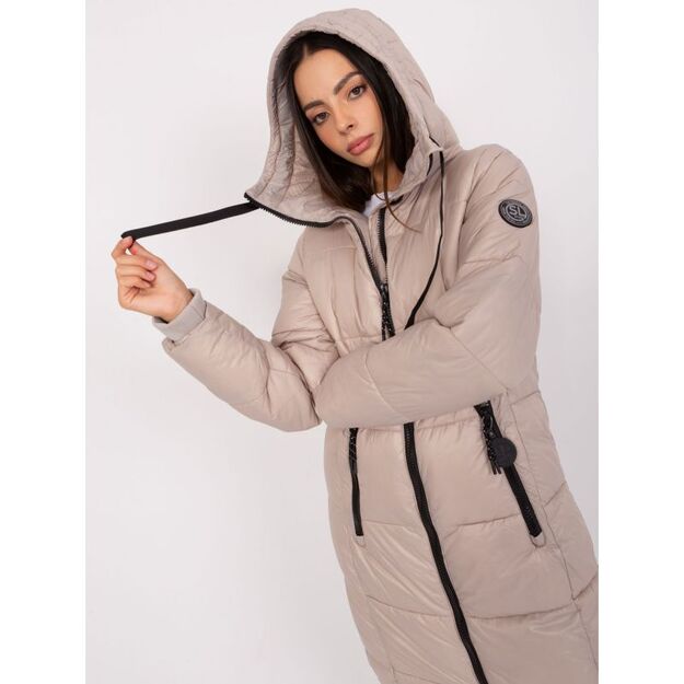 Women\ s beige quilted winter jacket SUBLEVEL knee-length (D50048X44518B3)