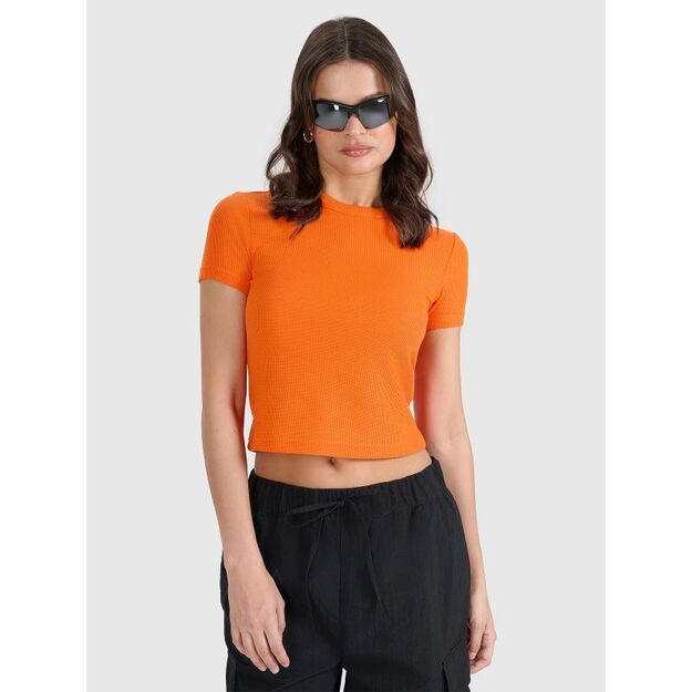 Women\ s slim waffle knit T-shirt 4F 4FRSS25TTSHF2749-70S