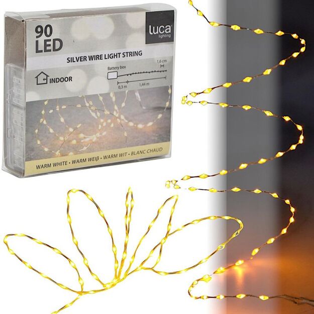 BATTERY-OPERATED WIRE LAMPS GARLAND 90 LED WARM WHITE FLASH LUCA