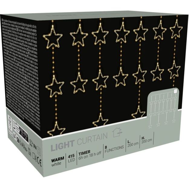 CHRISTMAS TREE LIGHTS LIGHT CURTAIN 200x200 CM 415LED WARM WHITE STARS