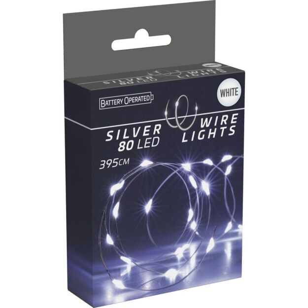 BATTERY-OPERATED WIRE LAMPS GARLAND 80 LED COOL WHITE