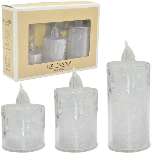 SET OF 3 DECORATIVE LED CANDLES, WARM WHITE