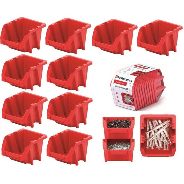 BINEER SHORT WORKSHOP BIN CONTAINER SET 10 PCS RED KISTENBERG