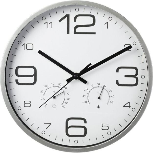 30CM WALL CLOCK WITH THERMOMETER SILVER