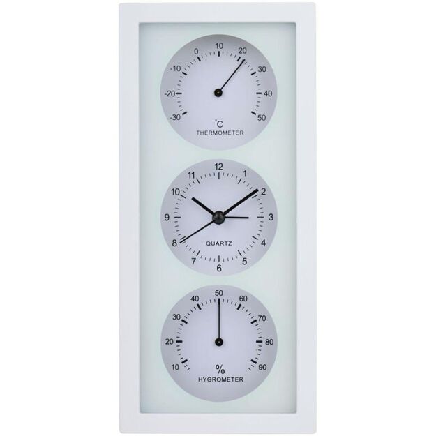 CLOCK ALARM THERMOMETER HYGROMETER 26X5x12CM ARTICASA WHITE