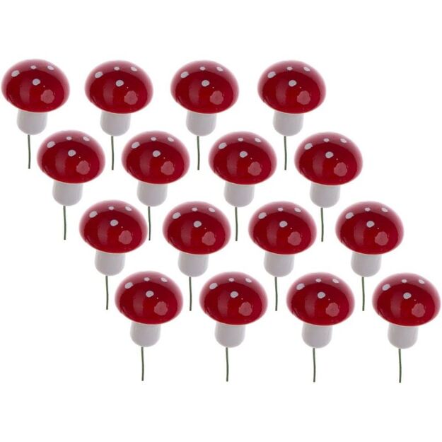 DECORATIVE FIGURINE OF MUSHROOMS ON WIRE 16 PCS